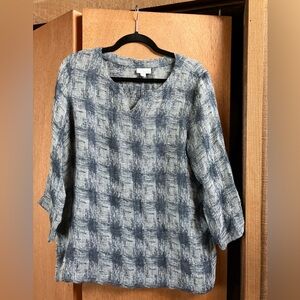 J Jill Pure Jill (Size M) Blue Linen Artsy Lagenlook Blouse Shirt Boho